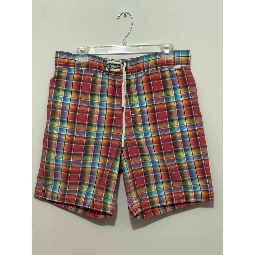 Polo Ralph‎ Lauren Swim Trunks Mens Large Madras Plaid Mesh Lined Drawstrings